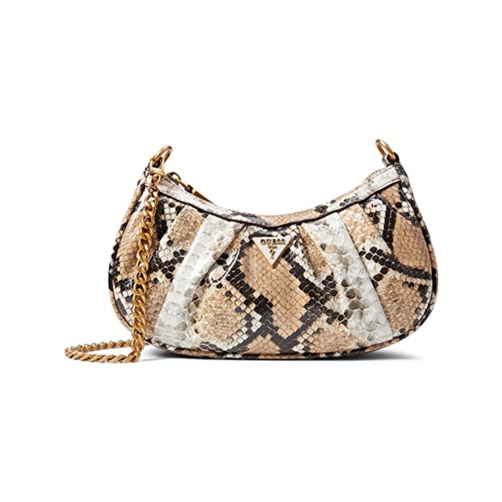 Guess Snake Print Shoulder Bag - Black, White, Tan